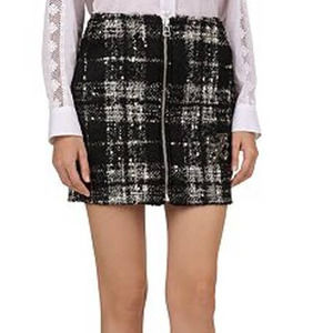 The Kooples Womens Embellished Fleur-de-Lis Plaid Tweed Mini Skirt Size 10